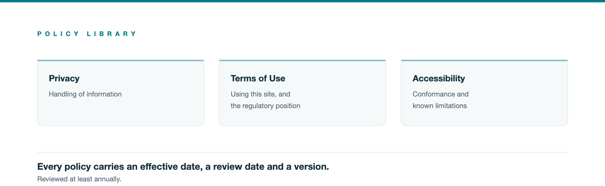 The seven documents in the policy library.